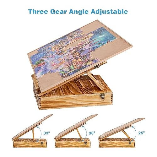  Lavievert Jigsaw Puzzle Sorting Trays & Puzzle Bracket Set, Adjustable Puzzle Easel Holder for Puzzle Boards of Varied Sizes, Wooden Puzzle Sorters with Drawer Design for Puzzles Up to 1500 Pieces