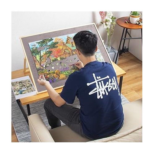  Lavievert 1500 Piece Jigsaw Puzzle Board, Adjustable Wooden Puzzle Easel Plateau, Portable Tilting Puzzle Table with Non-Slip Surface for Adults and Kids