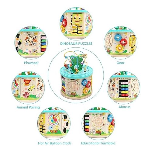  LAVIEVERT Activity Center Play Cube 10-in-1 Bead Maze Shape Sorter Multipurpose Educational Toy Wooden Learning Game for Toddlers & Kids