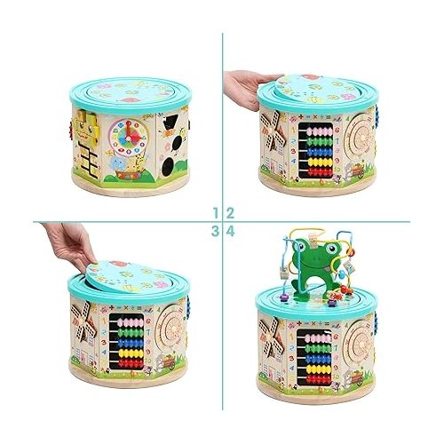  LAVIEVERT Activity Center Play Cube 10-in-1 Bead Maze Shape Sorter Multipurpose Educational Toy Wooden Learning Game for Toddlers & Kids