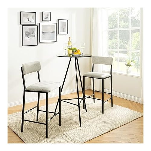  LAVIEVERT Bar Stools, Set of 2 Bar Chairs, Kitchen Island Chairs Counter Height Barstools with Soft Cushion & Backrest and Metal Footrests - Grey