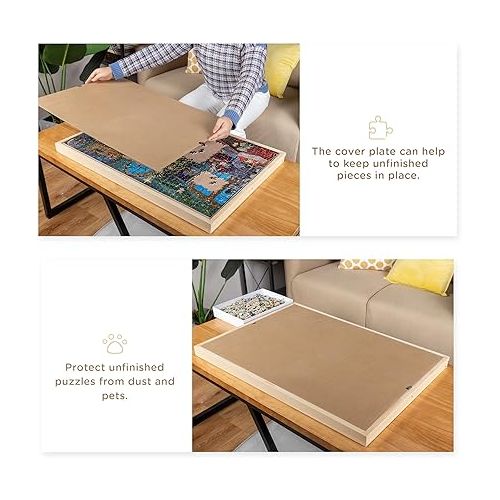  Lavievert 1000 Piece Tilting Jigsaw Puzzle Board with Wooden Cover, Adjustable Puzzle Board with Built-in Easel/Stand, Portable Puzzle Table with Non-Slip Flannel Tabletop for Adults & Kids