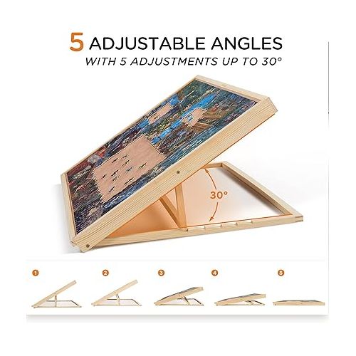  Lavievert 1000 Piece Tilting Jigsaw Puzzle Board with Wooden Cover, Adjustable Puzzle Board with Built-in Easel/Stand, Portable Puzzle Table with Non-Slip Flannel Tabletop for Adults & Kids