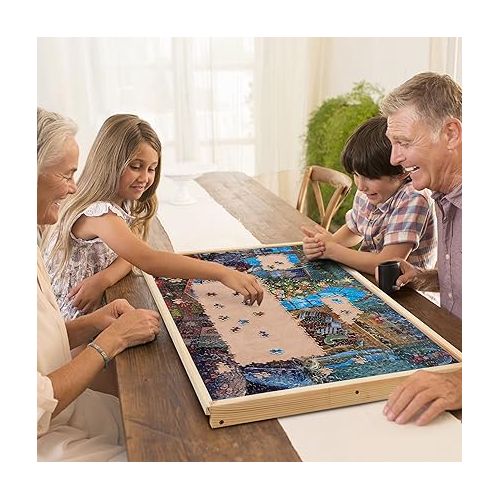  Lavievert 1000 Piece Tilting Jigsaw Puzzle Board with Wooden Cover, Adjustable Puzzle Board with Built-in Easel/Stand, Portable Puzzle Table with Non-Slip Flannel Tabletop for Adults & Kids