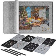 Lavievert Jigsaw Puzzle Board with Cover & 8 Sorting Trays, Portable Puzzle Mat, Lightweight Felt Puzzle Table for Adults, Large Puzzle Storage Saver Holder for Up to 1500 Pieces - Light Gray