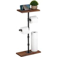 Lavievert Industrial Toilet Paper Holder, Free Standing Toilet Paper Dispenser with Wood Shelf & Base, Farmhouse Floor Tissue Paper Stand with Wrought Iron Pipe for Bathroom, Washroom
