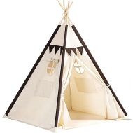 Lavievert Cotton Canvas Teepee Tent for Kids, Portable Toddler Play Tent Playhouse with Bottom Mat for Boys & Girls Indoor Outdoor Games