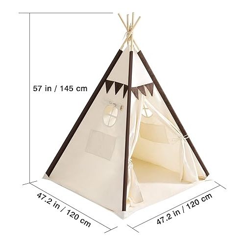  Lavievert Cotton Canvas Teepee Tent for Kids, Portable Toddler Play Tent Playhouse with Bottom Mat for Boys & Girls Indoor Outdoor Games