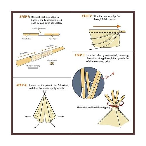  Lavievert Natural Canvas Teepee Tent for Kids, Foldable Teepee Play Tent with A Water Resistant Bottom Mat, Gifts Playhouse for Girls or Boys Indoor & Outdoor Play