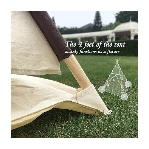  Lavievert Natural Canvas Teepee Tent for Kids, Foldable Teepee Play Tent with A Water Resistant Bottom Mat, Gifts Playhouse for Girls or Boys Indoor & Outdoor Play