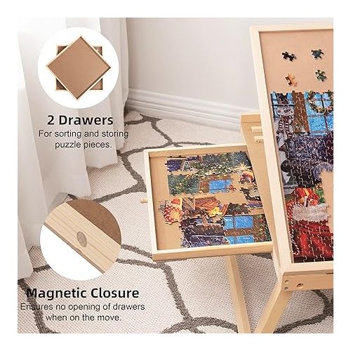  Lavievert Tilting Puzzle Table with 2 Drawers, Adjustable Jigsaw Puzzle Board for Adults & Kids, Portable Wooden Puzzle Plateau with Folding Legs & Non-Slip Tabletop for Up to 1000 Pieces