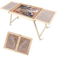 LAVIEVERT 1500 Piece Jigsaw Puzzle Table with Sorting Trays & Cover, Wooden Puzzle Board with Foldable Legs, Portable Puzzle Table with Non-Slip Surface for Adults