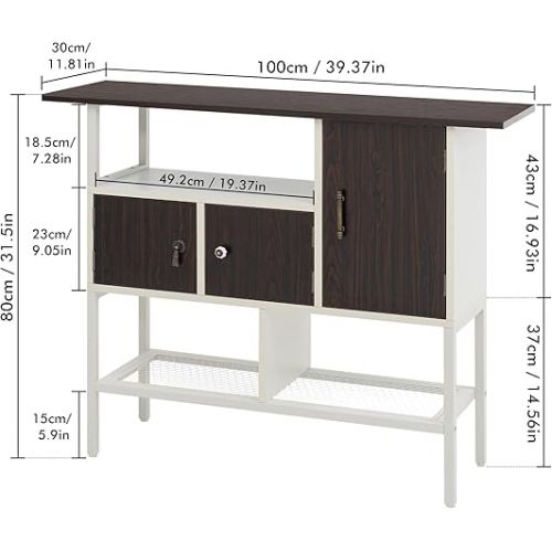  LAVIEVERT Console Table with 3 Cabinets, Industrial 3-Tier Sofa Table Entryway Table with Open Storage Shelves for Living Room, Hallway, Kitchen - Dark Walnut