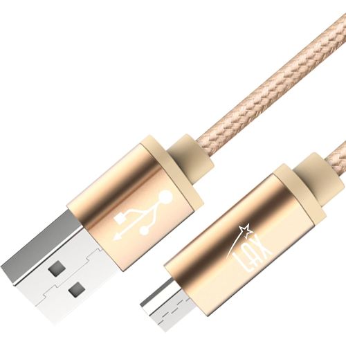  LAX Gadgets Durable Nylon Braided Tangle Free 2.0 Micro USB Android Charging and Data Sync Cable for Samsung, HTC, Motorola, Nokia, Kindle, MP3, Tablet and More[10 Feet-Gold]