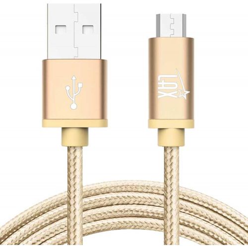  LAX Gadgets Durable Nylon Braided Tangle Free 2.0 Micro USB Android Charging and Data Sync Cable for Samsung, HTC, Motorola, Nokia, Kindle, MP3, Tablet and More[10 Feet-Gold]