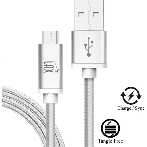  LAX Gadgets Durable Nylon Braided Tangle Free 2.0 Micro USB Android Charging and Data Sync Cable for Samsung, HTC, Motorola, Nokia, Kindle, MP3, Tablet and More[10 Feet-Silver]