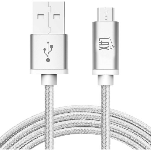  LAX Gadgets Durable Nylon Braided Tangle Free 2.0 Micro USB Android Charging and Data Sync Cable for Samsung, HTC, Motorola, Nokia, Kindle, MP3, Tablet and More[10 Feet-Silver]