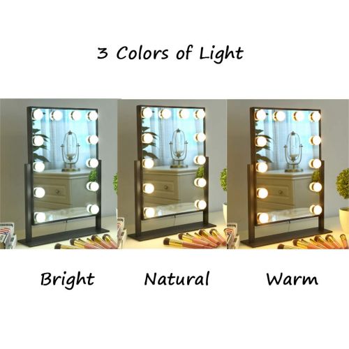  LAXF-Mirrors Lighted Makeup Vanity Mirror Hollywood Style Tabletop Mirrors for Makeup Dressing Table with Dimmable Light Bulbs (Color : White)