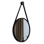LAXF-Mirrors Modern Round Rustic Metal Mirror with Hanging Strap,Creative Makeup Shaving Iron Mirrors,Metal Framed Decorative Wall Mirror Black
