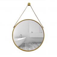 LAXF-Mirrors Modern Circle Mirror with Hanging Strap, Wall Hanging Mirror,Metal Framed Decorative Wall Mirror for Bedroom, Bathroom and Living Room Gold
