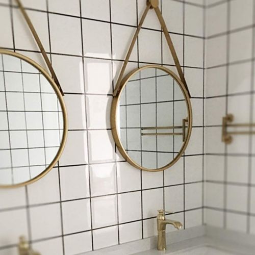  LAXF-Mirrors Modern Circle Mirror with Hanging Strap, Wall Hanging Mirror,Metal Framed Decorative Wall Mirror for Bedroom, Bathroom and Living Room Gold