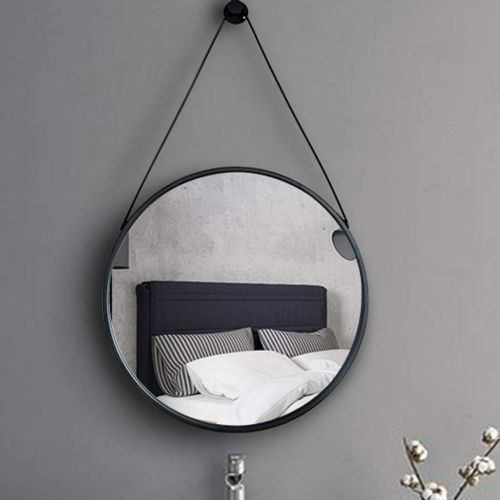  LAXF-Mirrors Metal Framed Decorative Wall Mirror with Hanging Strap,Round Wall Mirror,Creative Makeup Shaving Iron Mirrors