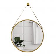 LAXF-Mirrors Wall Hanging Mirror,Modern Circle Mirror with Hanging Strap, Metal Framed Decorative Wall Mirror for Bedroom, Bathroom and Living Room Gold