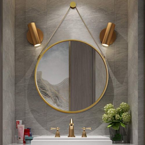  LAXF-Mirrors Wall Hanging Mirror,Modern Circle Mirror with Hanging Strap, Metal Framed Decorative Wall Mirror for Bedroom, Bathroom and Living Room Gold