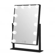 LAXF-Mirrors Lighted Makeup Vanity Mirror Hollywood Style Tabletop Mirrors for Makeup Dressing Table with 12 Dimmable Light Bulbs (Color : Black)