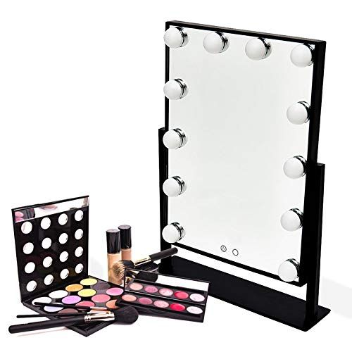  LAXF-Mirrors Lighted Makeup Vanity Mirror Hollywood Style Tabletop Mirrors for Makeup Dressing Table with 12 Dimmable Light Bulbs (Color : Black)