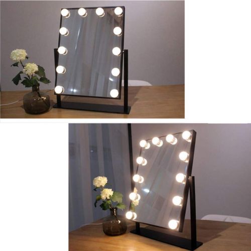  LAXF-Mirrors Lighted Makeup Vanity Mirror Hollywood Style Tabletop Mirrors for Makeup Dressing Table with 12 Dimmable Light Bulbs (Color : Black)