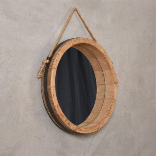  LAXF-Mirrors Shower Mirrors Nordic Makeup Round Mirror Bathroom Decoration Wall Hanging Mirrors Wood and Hemp Rope Design (Color : Wood Color, Size : 79cm)