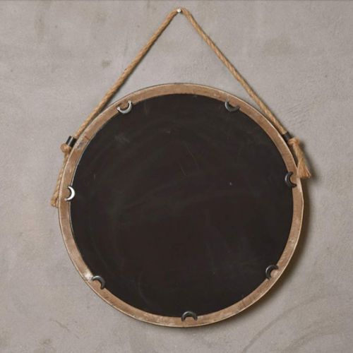  LAXF-Mirrors Shower Mirrors Nordic Makeup Round Mirror Bathroom Decoration Wall Hanging Mirrors Wood and Hemp Rope Design (Color : Wood Color, Size : 79cm)