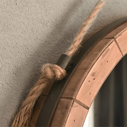  LAXF-Mirrors Shower Mirrors Nordic Makeup Round Mirror Bathroom Decoration Wall Hanging Mirrors Wood and Hemp Rope Design (Color : Wood Color, Size : 79cm)
