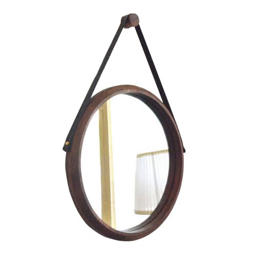  LAXF-Mirrors Retro Wood Round Wall Mirror with Hanging Chain, Creative Makeup Shaving Mirrors for - Bathroom - Bedroom - Living Room - Hallway - Any Room