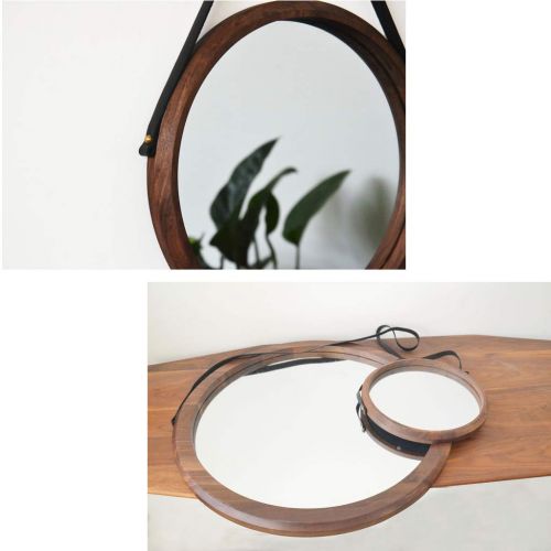  LAXF-Mirrors Retro Wood Round Wall Mirror with Hanging Chain, Creative Makeup Shaving Mirrors for - Bathroom - Bedroom - Living Room - Hallway - Any Room