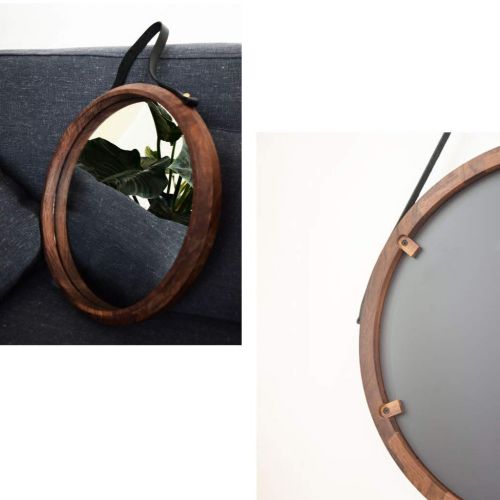  LAXF-Mirrors Retro Wood Round Wall Mirror with Hanging Chain, Creative Makeup Shaving Mirrors for - Bathroom - Bedroom - Living Room - Hallway - Any Room