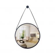 LAXF-Mirrors Metal Framed Decorative Wall Mirror with Hanging Strap,Retro Wall Hanging Mirror,Creative Makeup Shaving Iron Mirrors for Bedroom, Bathroom and Living Room Black