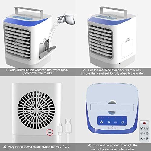  [아마존베스트]-Service-Informationen Lazcozy Mobile Air Conditioning with Remote Control, Mini Air Cooler Fan Humidifier with Evaporative Cooling, Air Cooler with 3 Levels and 7 Mood Lights, Air Purifier, Stand Fan fo