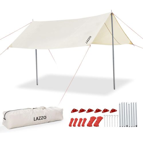  LAZZO Portable Camping Tent Tarps with Poles, 4-6 Person Lightweight Awning Canopy Shelter with Carry Bag for Outdoor, Picnic, Hammock