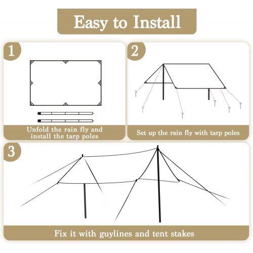  LAZZO Portable Camping Tent Tarps with Poles, 4-6 Person Lightweight Awning Canopy Shelter with Carry Bag for Outdoor, Picnic, Hammock