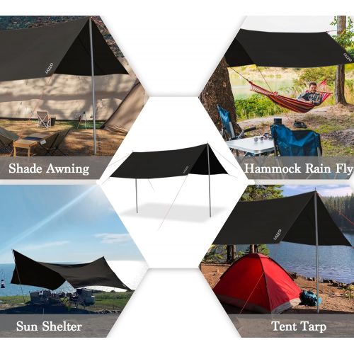  LAZZO Portable Camping Tent Tarps with Poles, 4-6 Person Lightweight Awning Canopy Shelter with Carry Bag for Outdoor, Picnic, Hammock (Black)