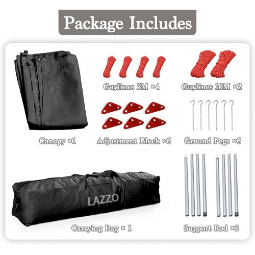  LAZZO Portable Camping Tent Tarps with Poles, 4-6 Person Lightweight Awning Canopy Shelter with Carry Bag for Outdoor, Picnic, Hammock (Black)