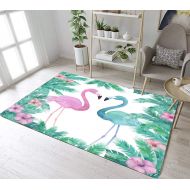 LB Flamingo Area Rug Kitchen Mat, Tropical Bird Design Bedroom Mat, Anti Skid Backing Memory Foam Mat, 4 x 5 Feet