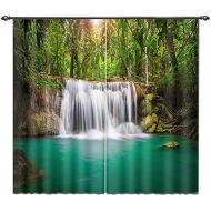 LB 3D Blackout Curtains for Bedroom and Living Room, with Digital Print Image of Peaceful Forest and Vibrant Waterfall 55X65 Inches (2 Panels Size)