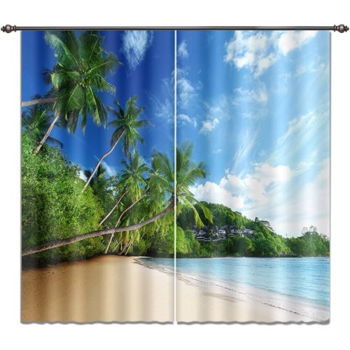  LB Tropical Beach Window Curtains for Living Room Bedroom,Paradise Seaside Scenery Teen Kids Room Darkening Thermal Insulated Blackout Curtains Drapes 2 Panels,28 by 65 inch Length