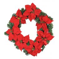 LB International 22 Pre-Lit BO Red Artificial Poinsettia Christmas Wreath - Clear LED Lights