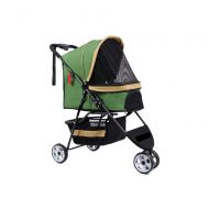 LBBZJM Pet Stroller, High-End Pet Three-Wheeled Cart Cat Dog Stroller Foldable Storage,Green