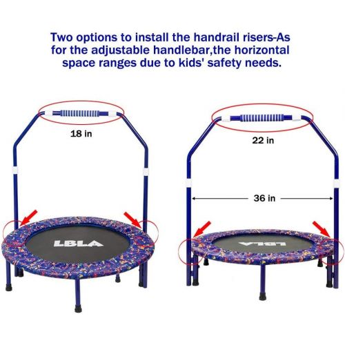  LBLA Kids Trampoline with Adjustable Handrail and Safety Padded Cover Mini Foldable Bungee Rebounder