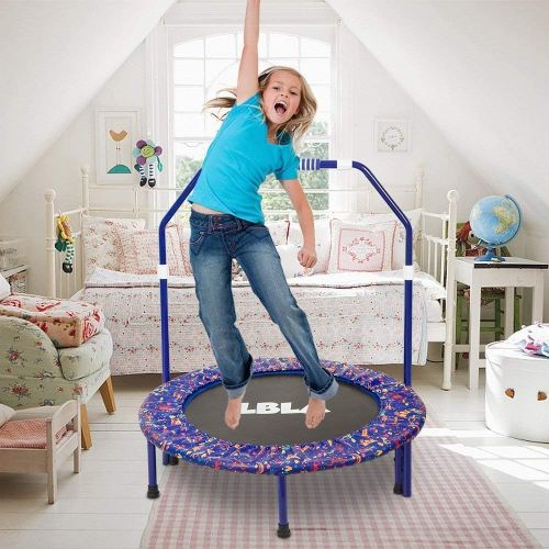  LBLA Kids Trampoline with Adjustable Handrail and Safety Padded Cover Mini Foldable Bungee Rebounder